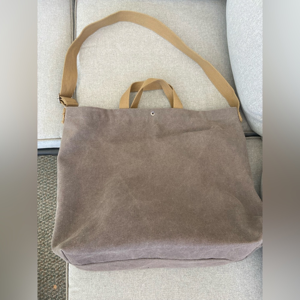 INSIDE OUT Canvas Tote Bag in Taupe with Tan Straps - Picture 3 of 4